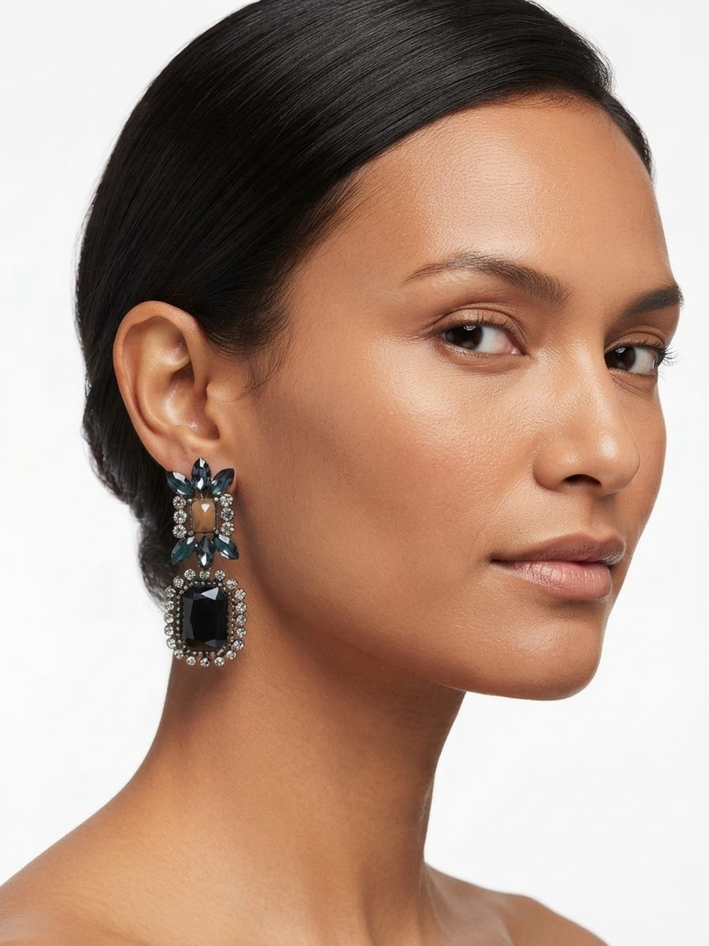 Statement Black and Blue Crystal Drop Earrings